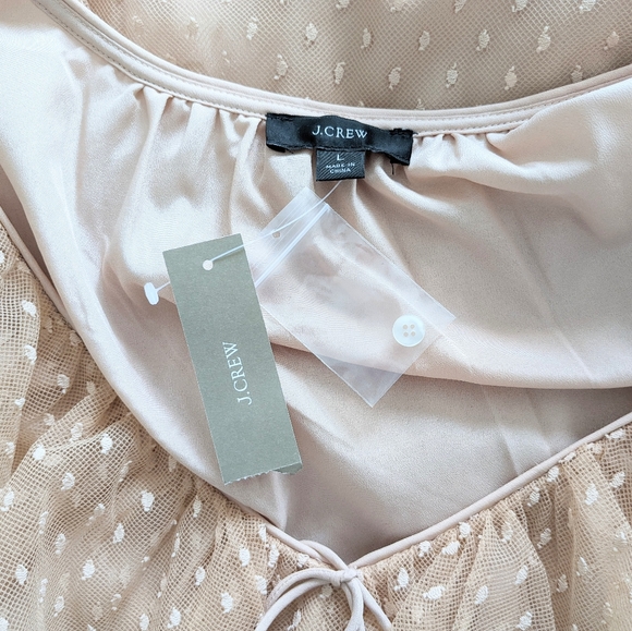J. Crew Clip Dot Lace Ruffle Blouse Blush Champagne Size Large - Picture 11 of 12